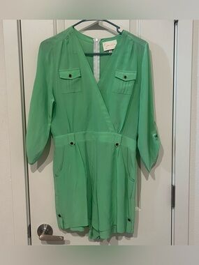 Yumi Kim Mint Green SILK  Wrap Romper size small emerald teal matcha green